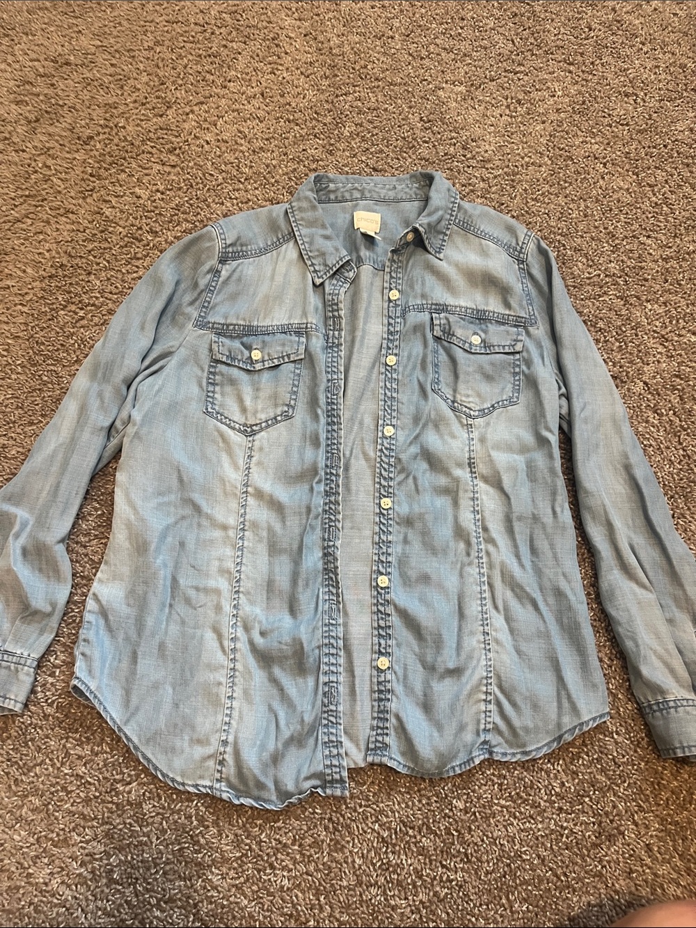 Chico's Light Blue Denim-Style Button-Down Shirt